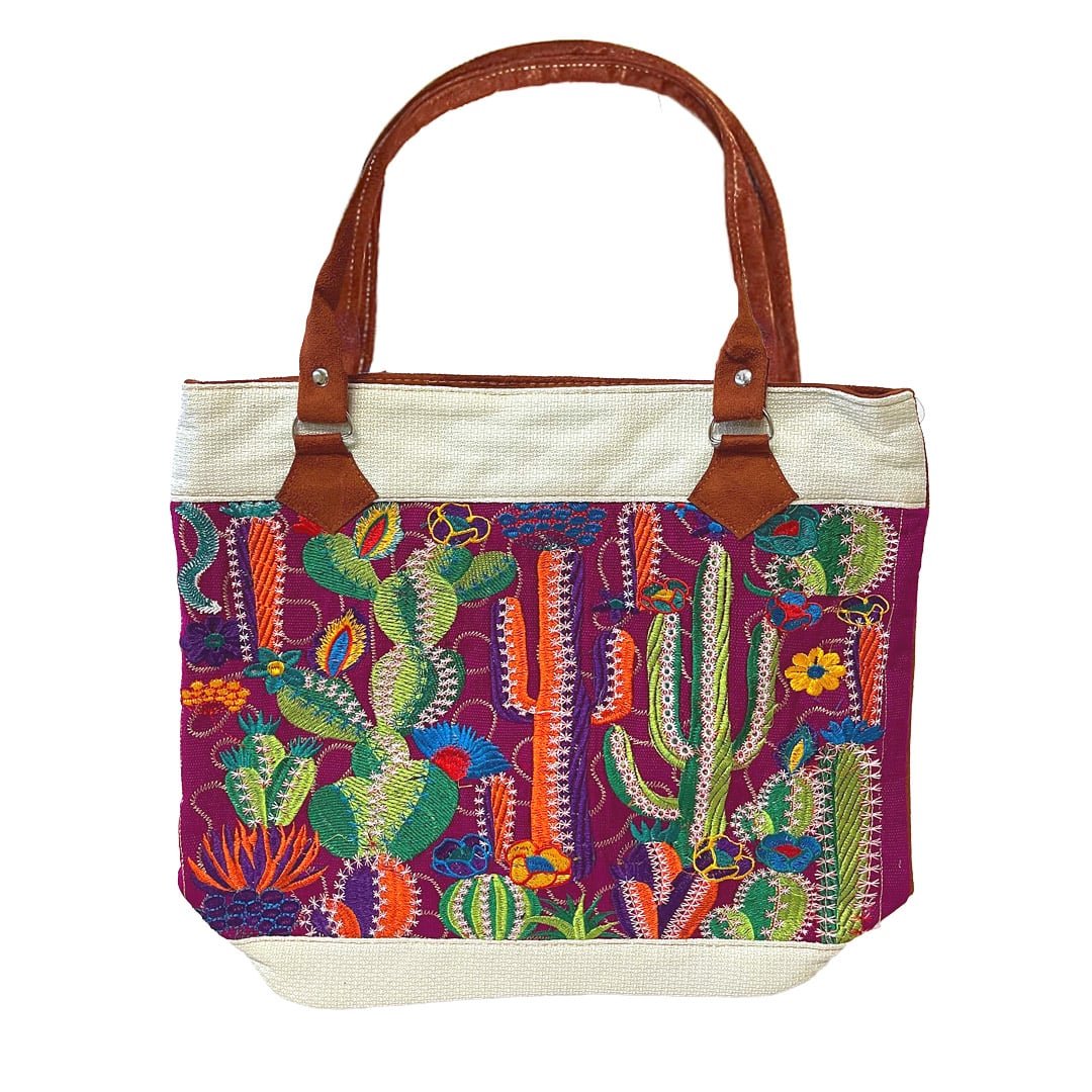 Cactus Embroidered Burlap Tote Bag - Image 2