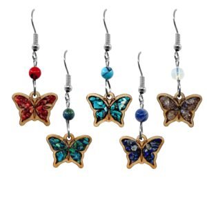 Wooden Stone Butterfly Earrings