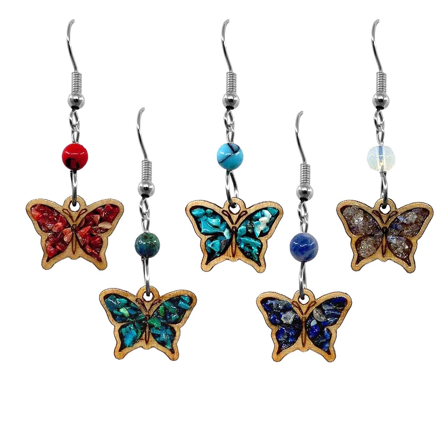 Wooden Stone Butterfly Earrings