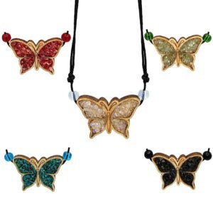 Wooden Stone Butterfly Pendant Necklace