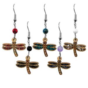 Wooden Stone Dragonfly Earrings