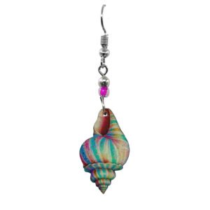 Colorful seashell acrylic dangle earring with decorative bead accents and stainless steel hook