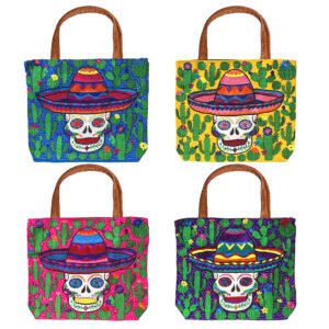 Embroidered Day of the Dead Cactus Large Suede Tote Bag
