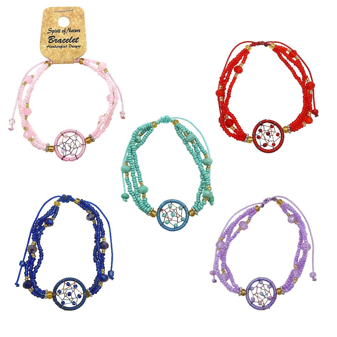 Dreamcatcher beaded multistrand pull tie bracelets in assorted colors