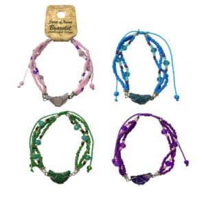 Wire wrapped crescent moon beaded multistrand pull tie bracelets in assorted colors