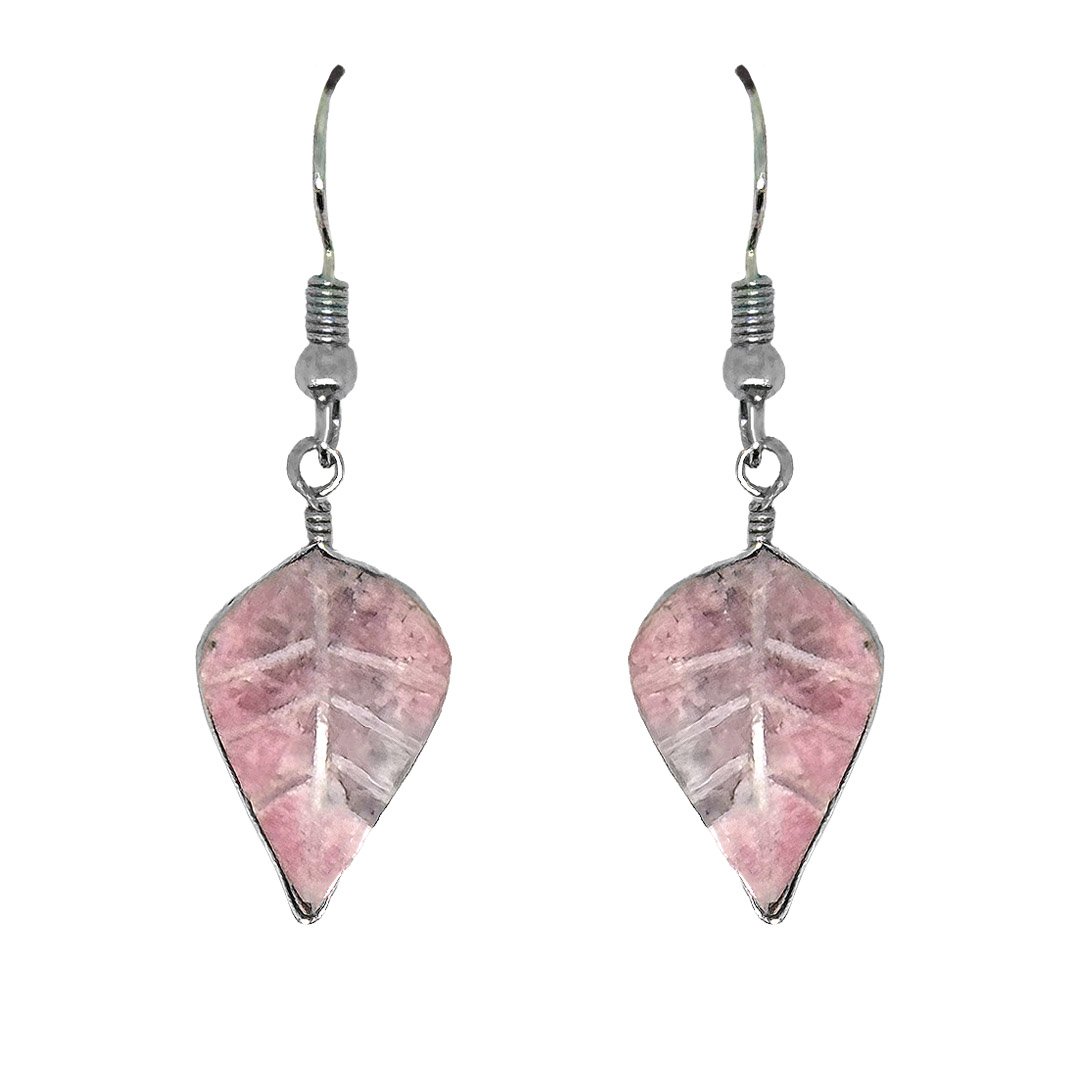 Carved Stone Leaf Earrings - Image 4