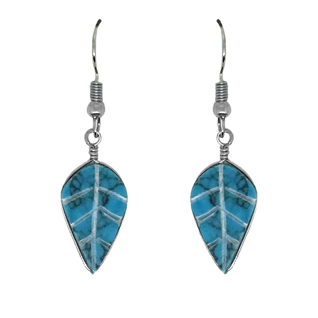 Carved Stone Leaf Earrings - Image 2