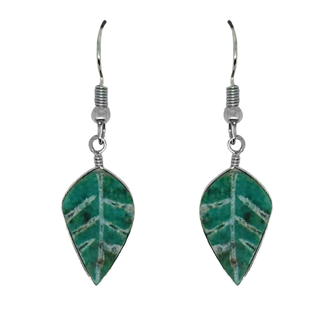 Carved Stone Leaf Earrings - Image 3
