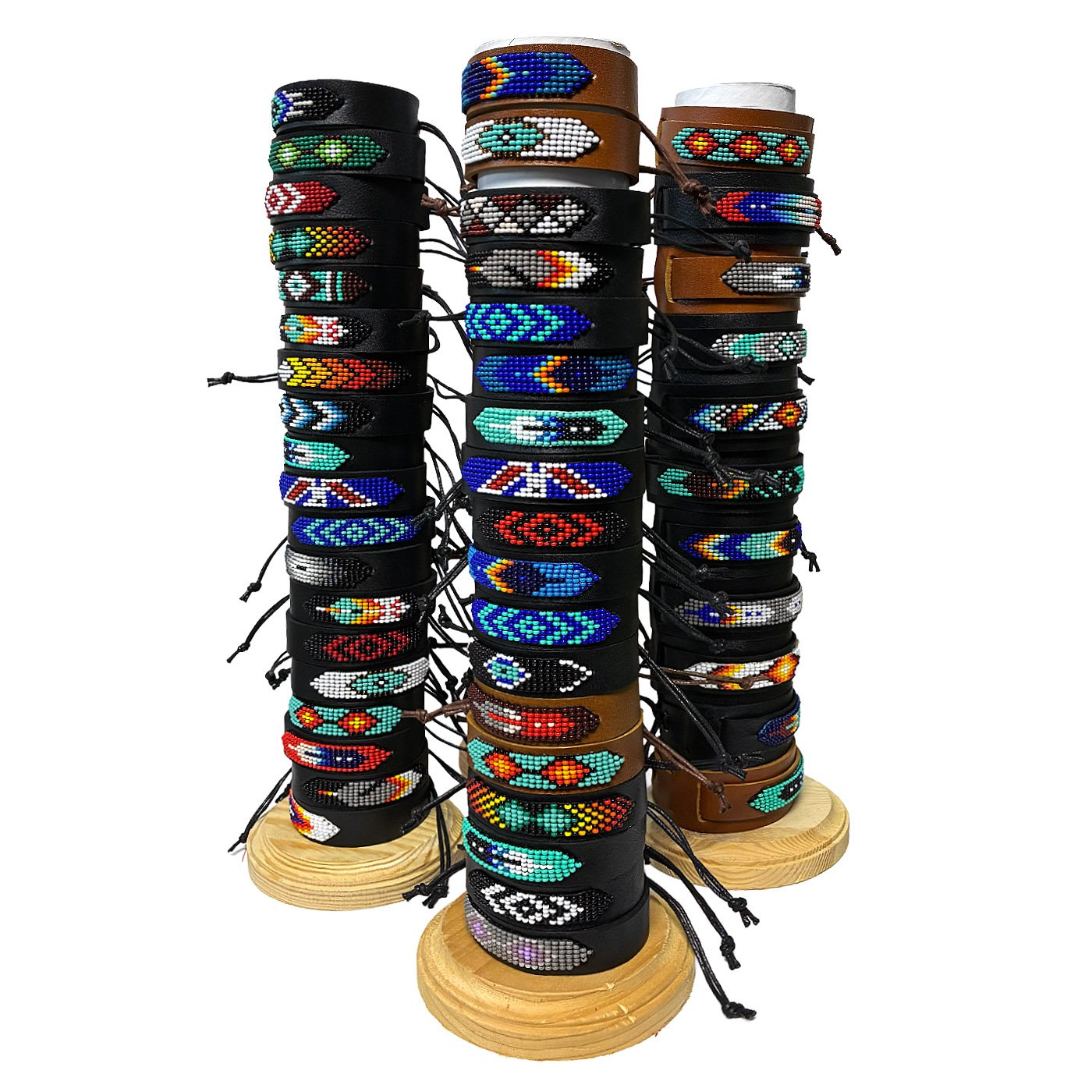 Small Leather Beaded Pull Tie Bracelet - Image 2