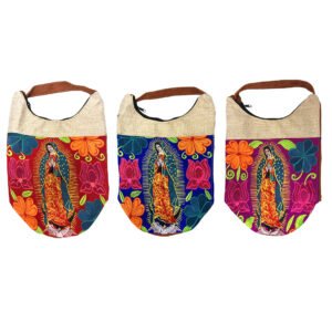 Floral Guadalupe Embroidered Burlap Bucket Bag