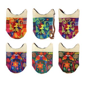 Tropical Parrot Embroidered Burlap Bucket Bag