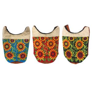 Sunflower Embroidered Burlap Bucket Bag