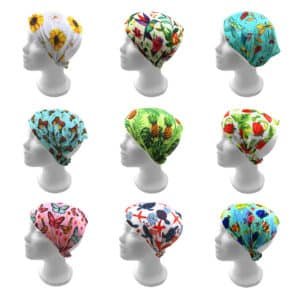 Assorted tropical print cotton headbands with floral, butterfly, and ocean-inspired designs
