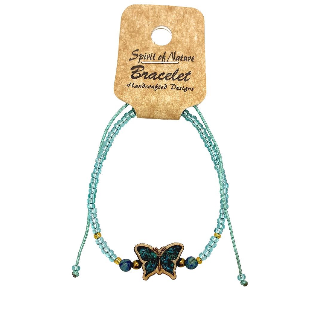 Wooden Stone Butterfly Beaded Pull Tie Bracelet - Image 2