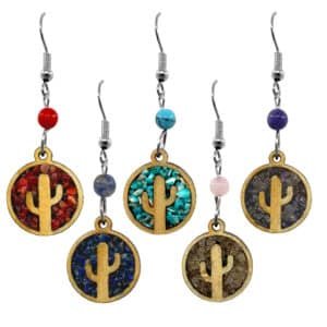 Wooden Cactus Chip Stone Earrings