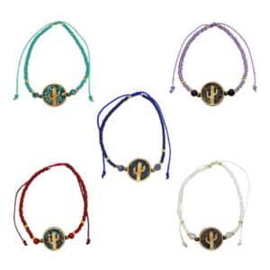Wooden Cactus Stone Beaded Pull Tie Bracelet