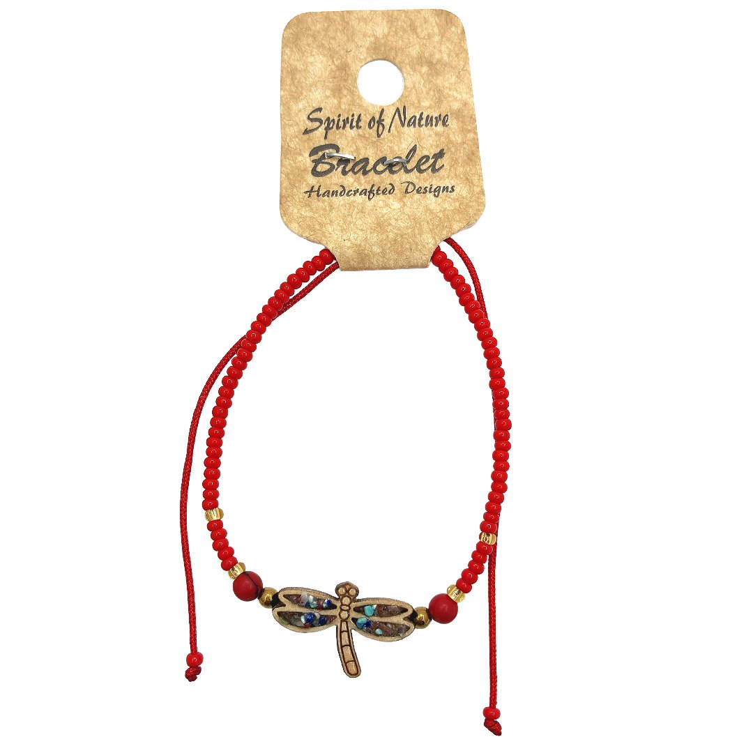 Wooden Stone Dragonfly Beaded Pull Tie Bracelet - Image 2